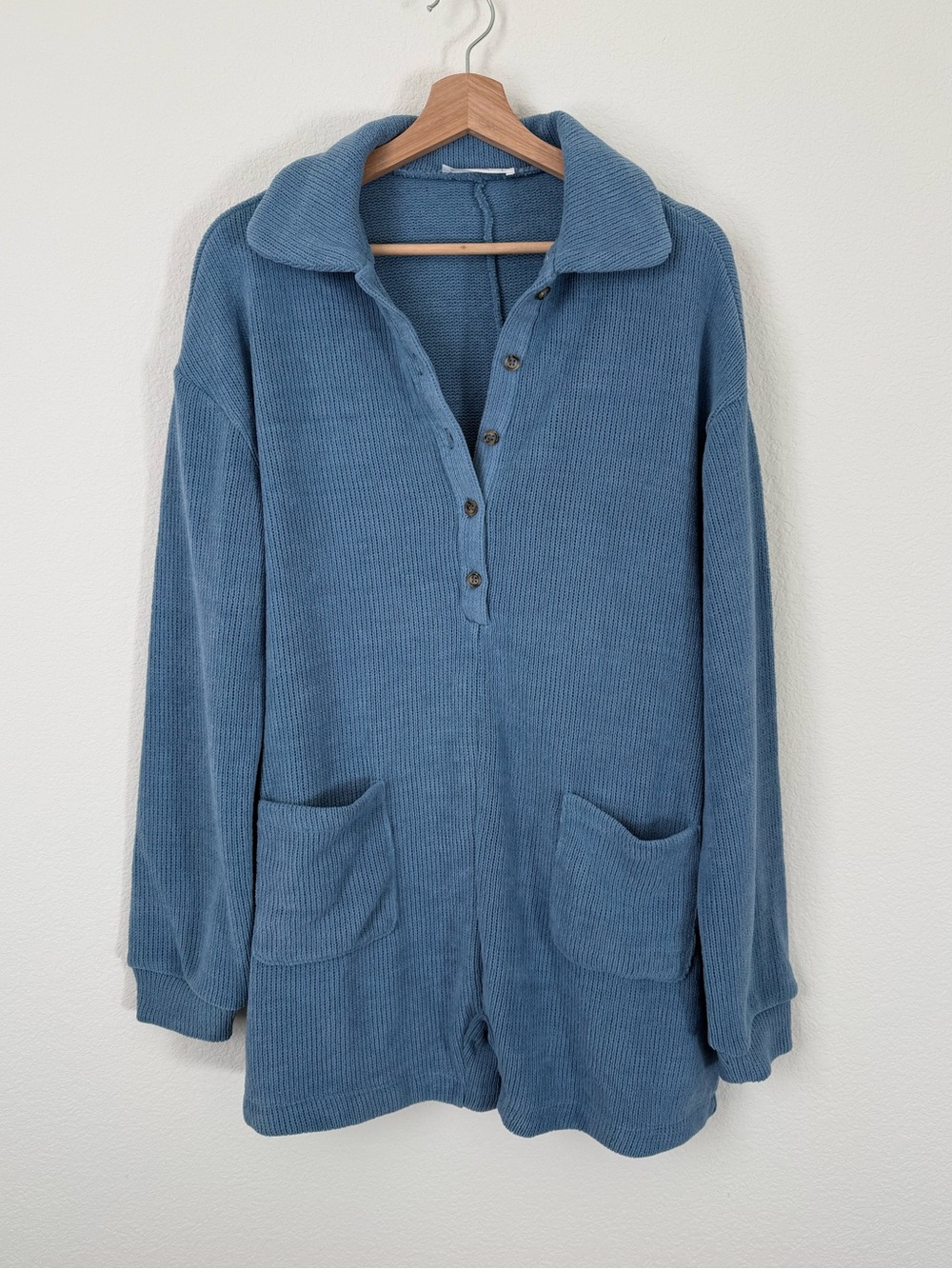 Talulah Blue Collared Button-Front Women's Knit Sweater Romper